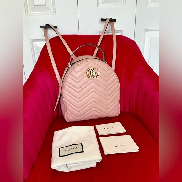 Gucci GG Marmont Quilted Matelasse Pastel Pink Leather Backpack Gucci Pink Matelasse Leather Marmont Backpack main image 3